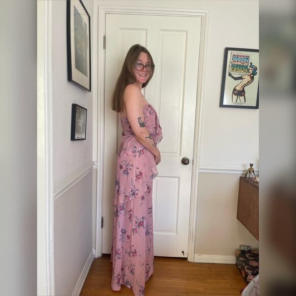 70s Vintage Pink Floral Halter - Picture 2 of 7